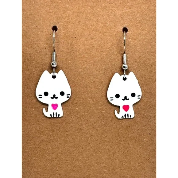 Indio Jewelry Ladies Girls White Kitty Cat Earrings Item #2073 - Picture 5 of 5